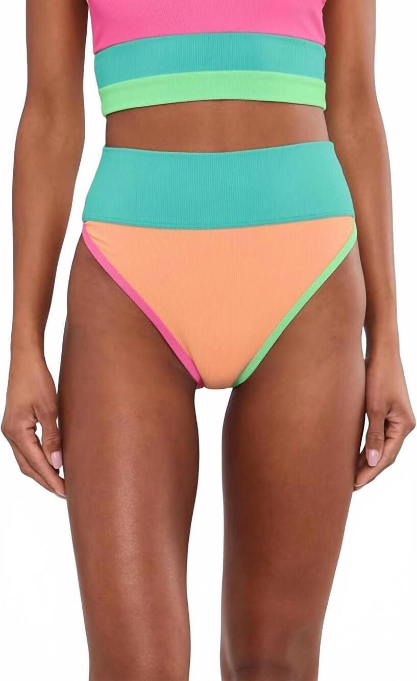NEW BEACH RIOT emmy ribbed color block high waisted swim bottom in aqua haze